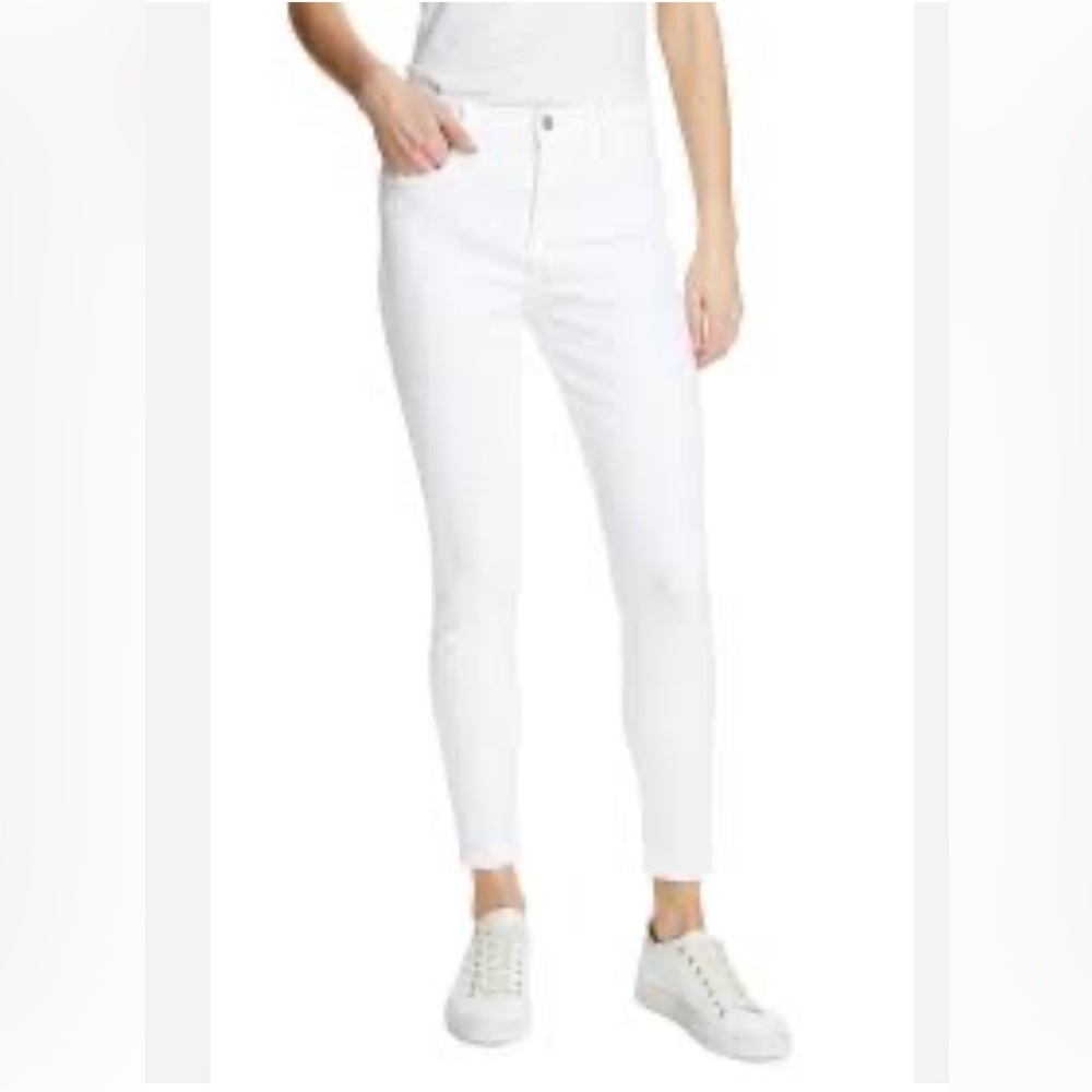 J Crew Jeans Womens 33 Skinny Leg White Denim Raw Cuff High Rise 33x26” NWT